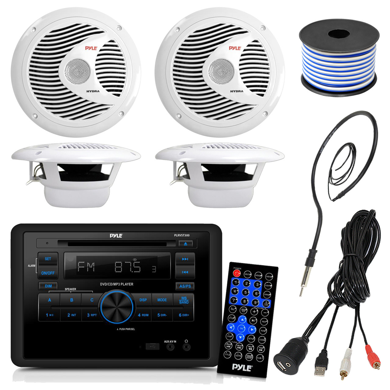 Pyle PLRVST300 RV Wall Mount Bluetooth CD/DVD Receiver Bundle Combo