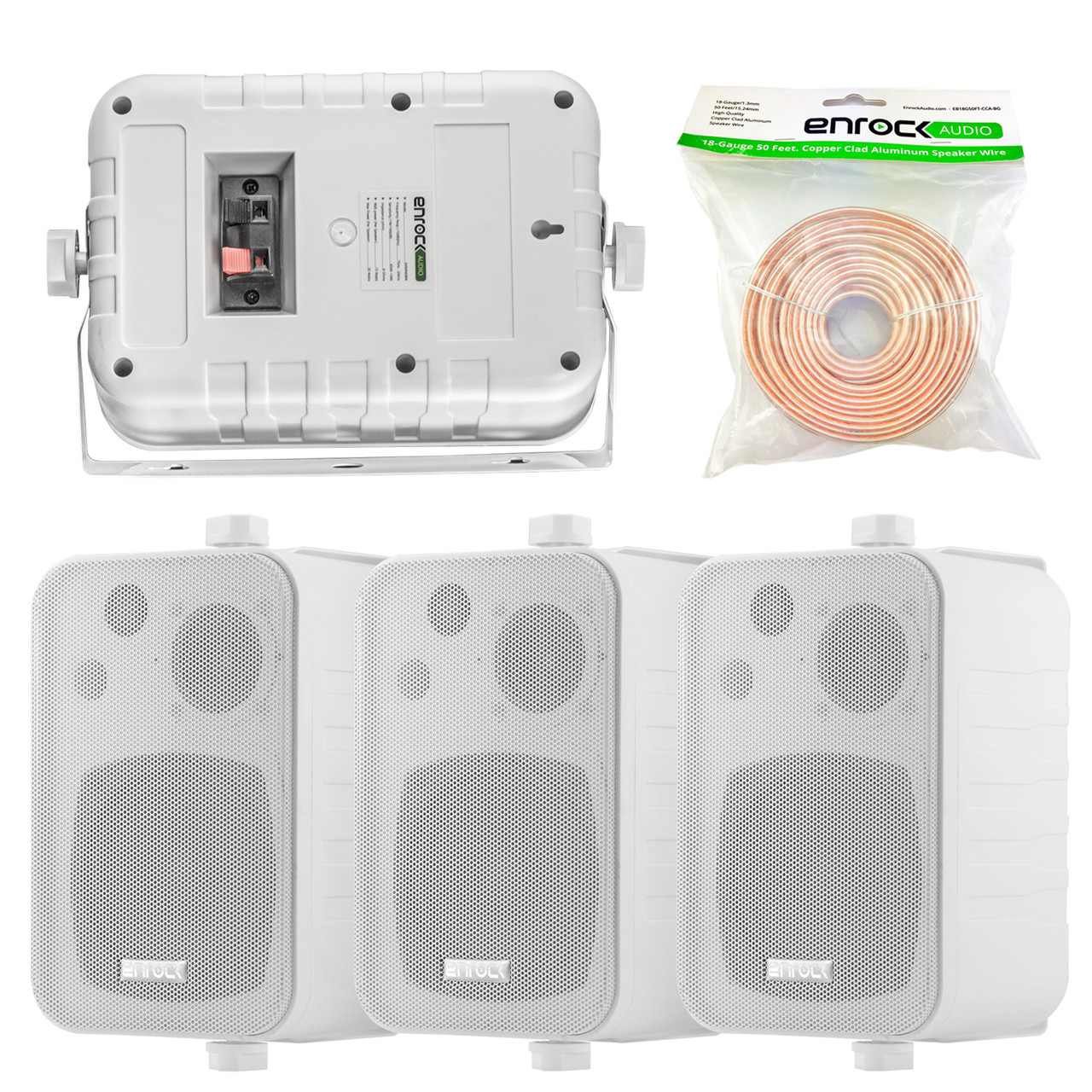 4x Speakers Bundle Package: 2 Pairs of Enrock Audio EKMR408W 4-Inch 200  Watts White 3-Way Indoor / Outdoor Marine Boat Box-Speaker Combo With 50  Foot