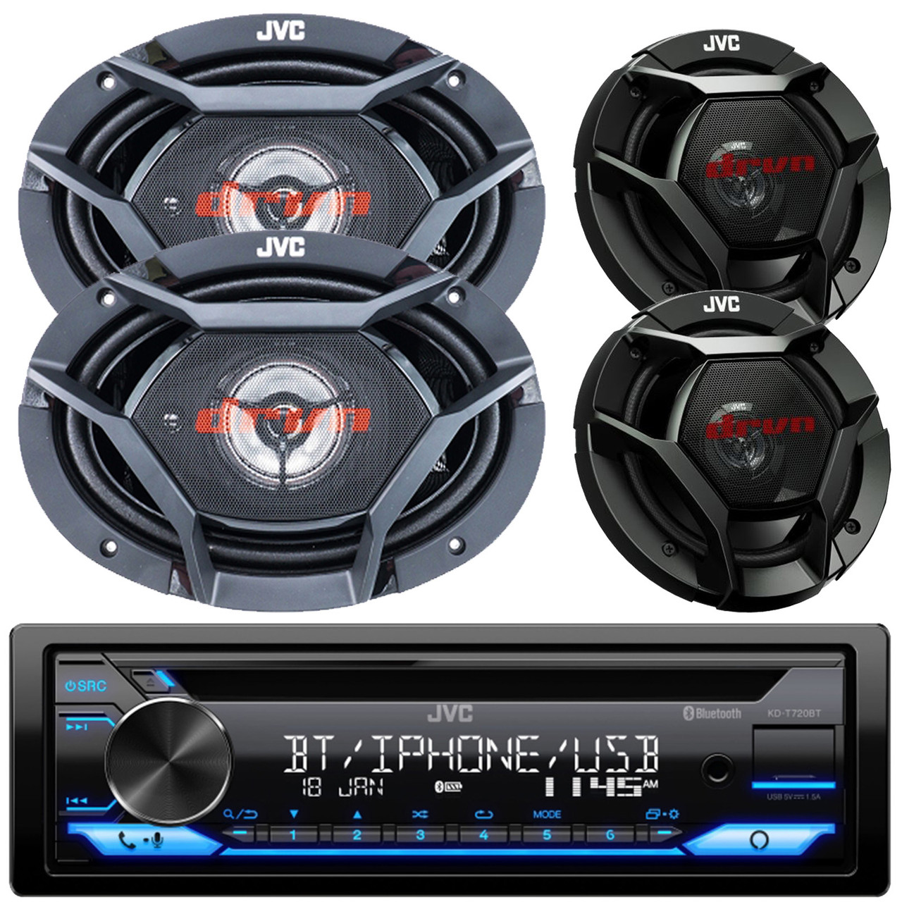 JVC KD-T720BT Single-DIN Bluetooth USB/AUX CD Player AM/FM Radio