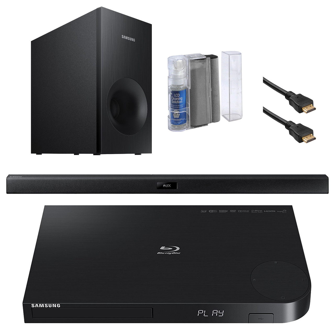 Samsung Bd J6300 Curved 3d Wi Fi Blu Ray Cd Dvd Player Bundle With 2 1 Channel 120 Watt Wireless Soundbar Speaker Lcd Flat Screen Keyboard Eraser Cleaning Kit 2x High Speed