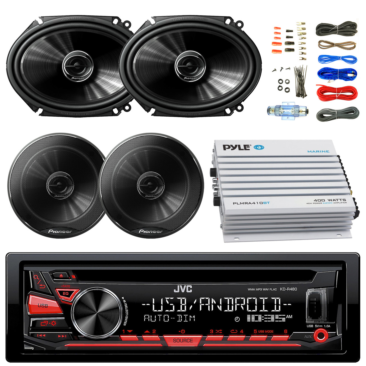 JVC KDR480 Car Radio USB AUX CD Player Receiver - Bundle Combo