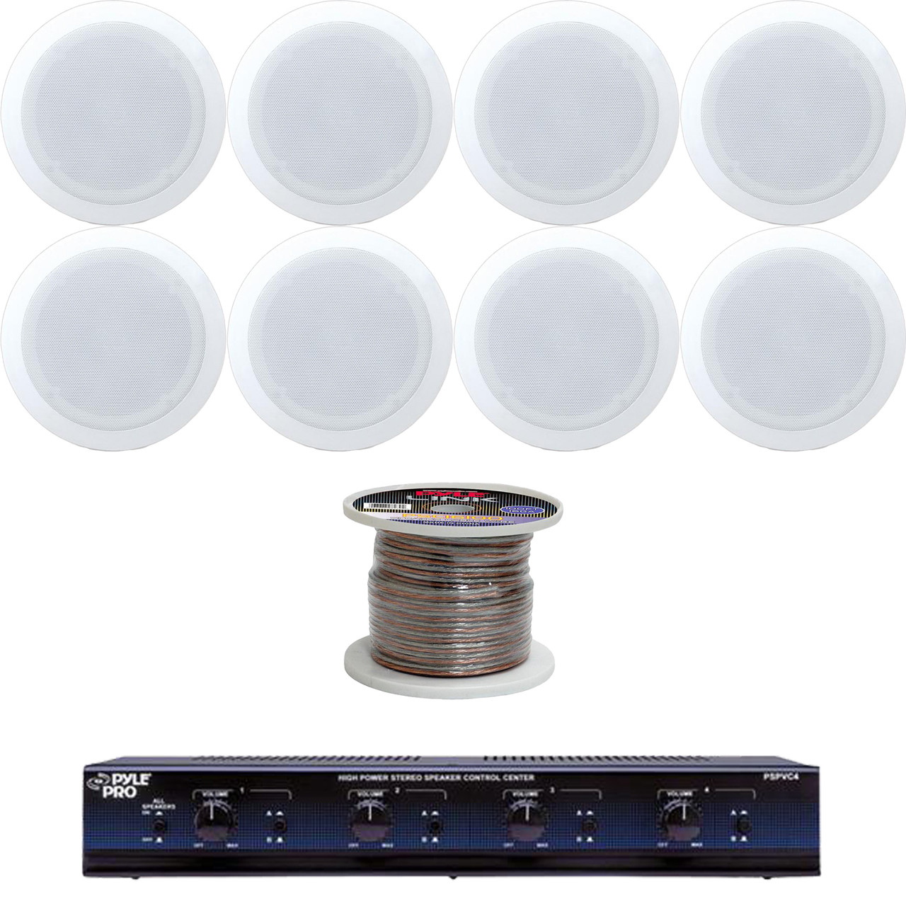 8 250w 2way White In Ceiling Speakers Speaker Wire 4 Channel