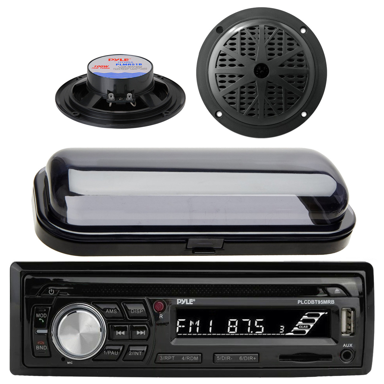 Pyle Black Single DIN Marine Boat AM/FM Radio Stereo USB AUX