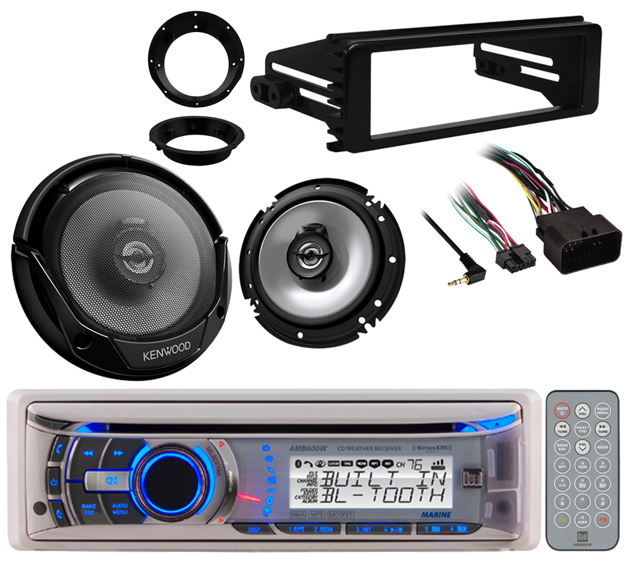 Marine Radio 6.5" Kenwood Speakers & Adapters 982013 Harley FLHT Dash