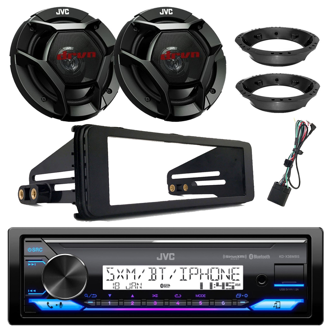 JVC KD-X38MBS Single DIN Marine Bluetooth USB AUX AM/FM Stereo