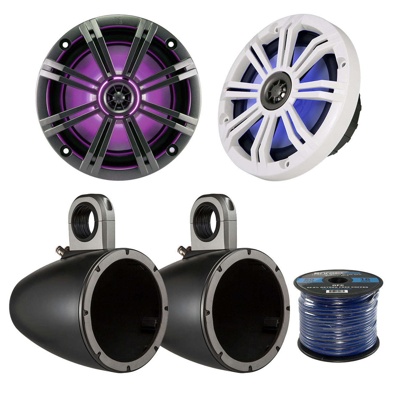 2x Kicker KM8 8-INCH Marine Coaxial Speakers, 2x Kicker KMTESW