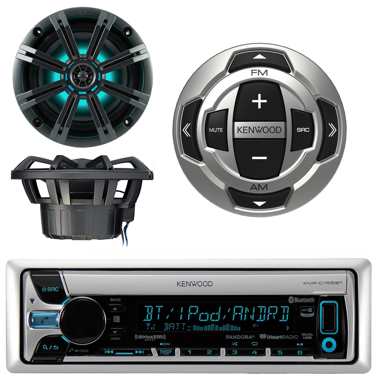 Kenwood Kmr D768bt Marine Boat Yacht Outdoor Cd Mp3 Usb Aux Bluetooth Am Fm Radio Receiver Kenwood Kca Rc35mr Wired Remote Kicker 41km84lcw 8 Km