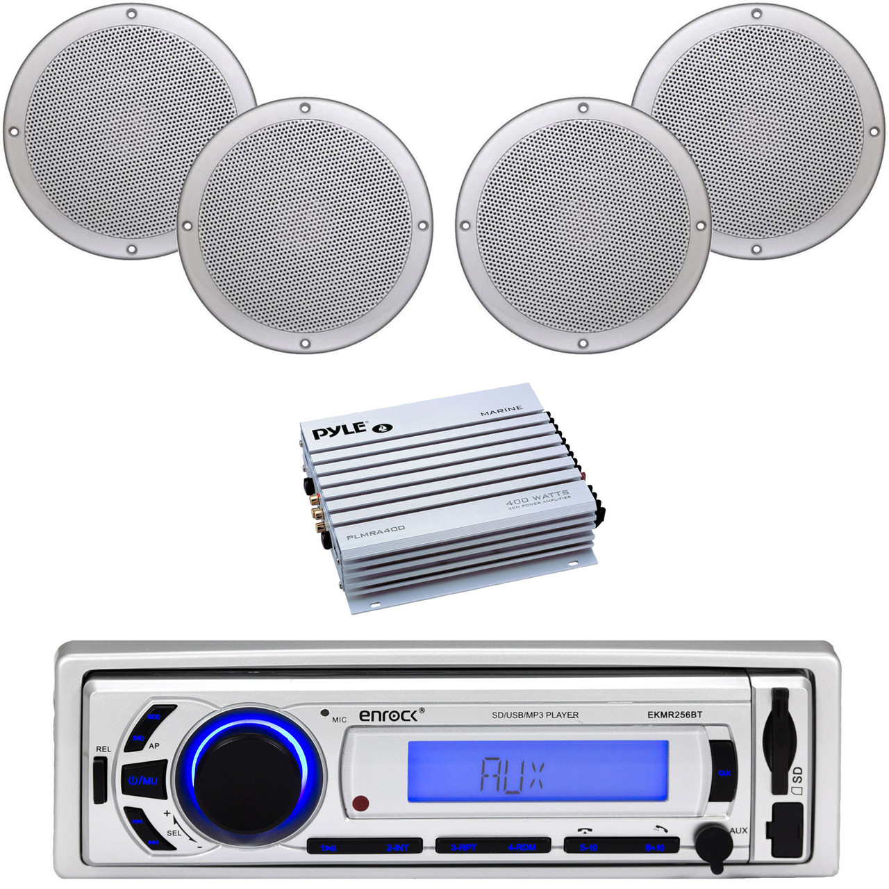 Enrock Bluetooth USB AUX AM FM Marine Radio, 400W