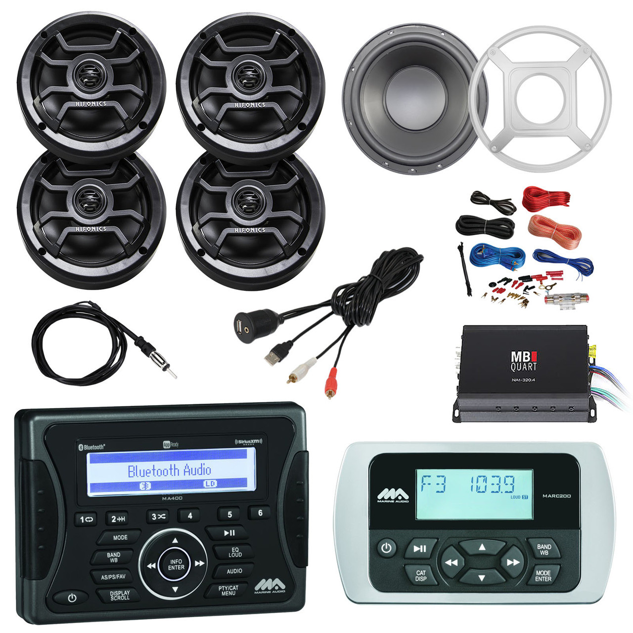 Jensen Marine Audio Bluetooth USB Receiver, Wired Remote, 4x Hifonics 6