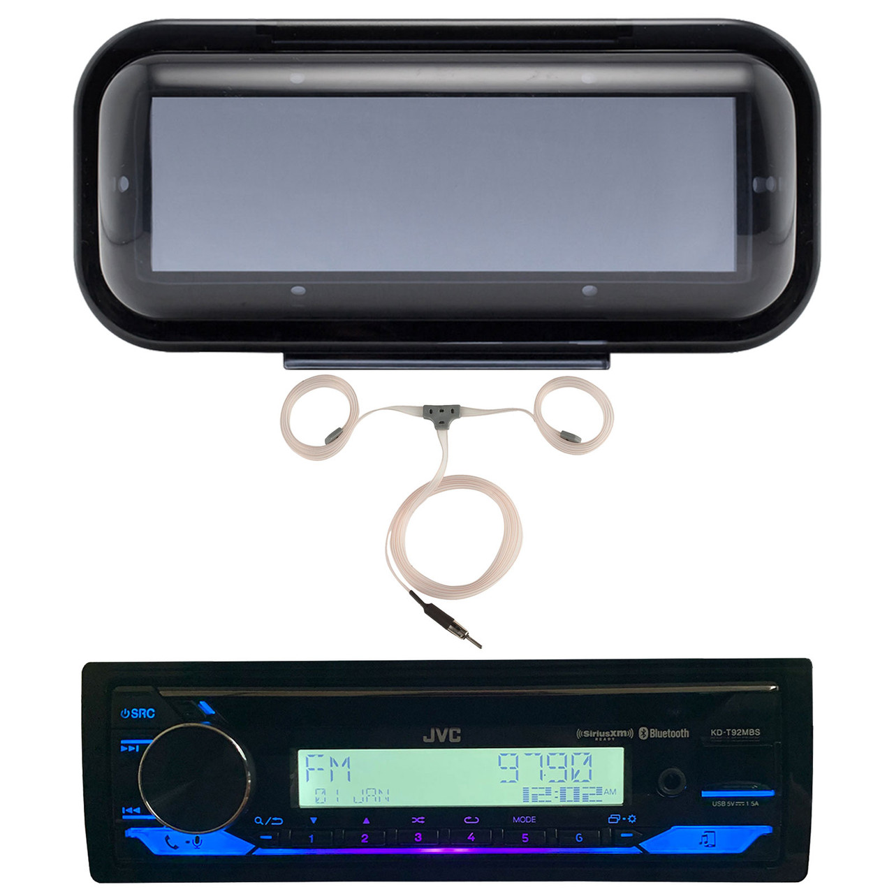 JVC KDT92MBS Single DIN Bluetooth Marine USB AUX AM/FM Radio Stereo CD