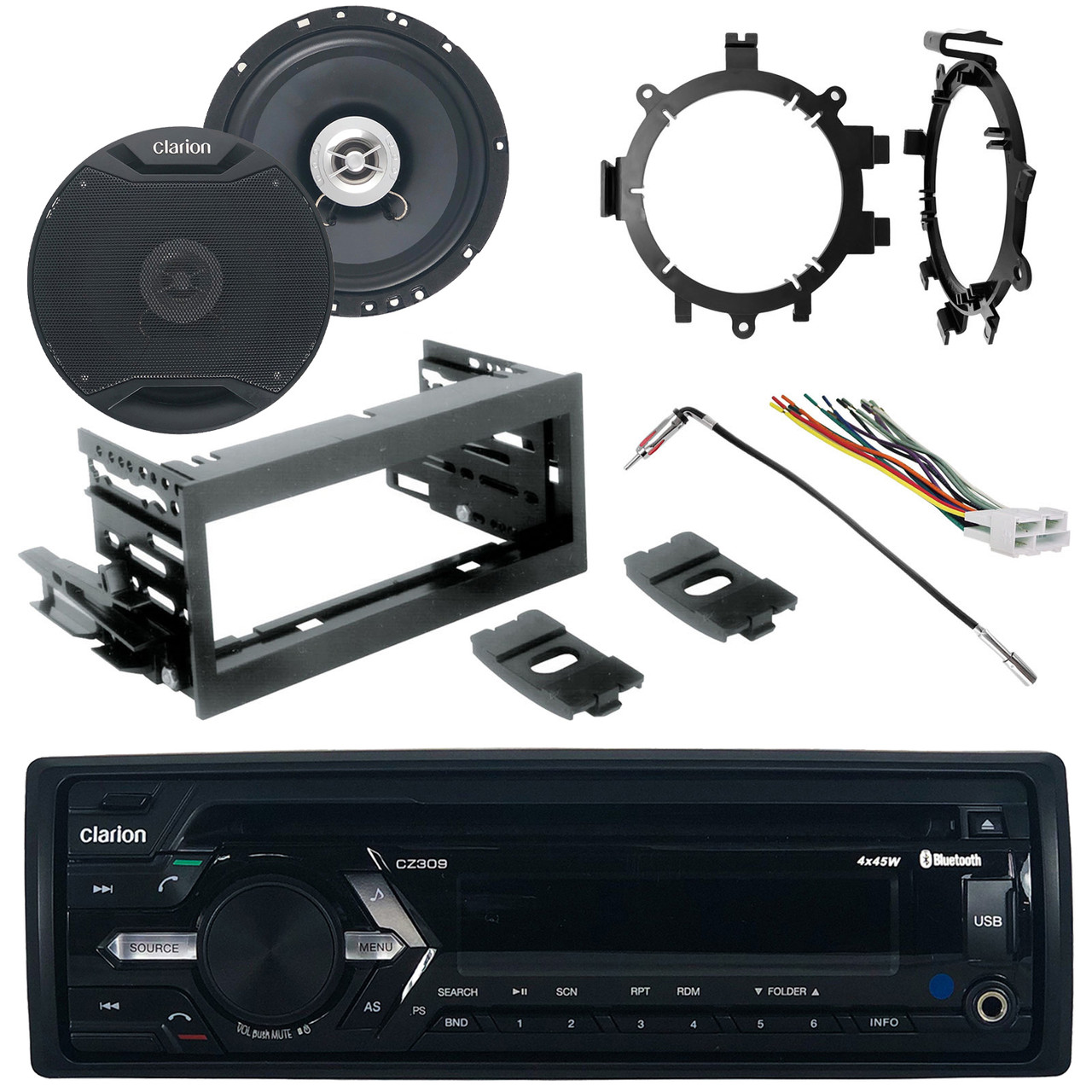 Clarion Single-DIN AM/FM Radio USB/AUX/CD & Bluetooth Media