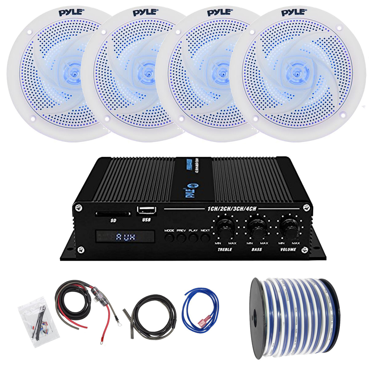 Pyle PFMRA440BB Marine 4-Channel Bluetooth Amplifier, 4x Pyle 4