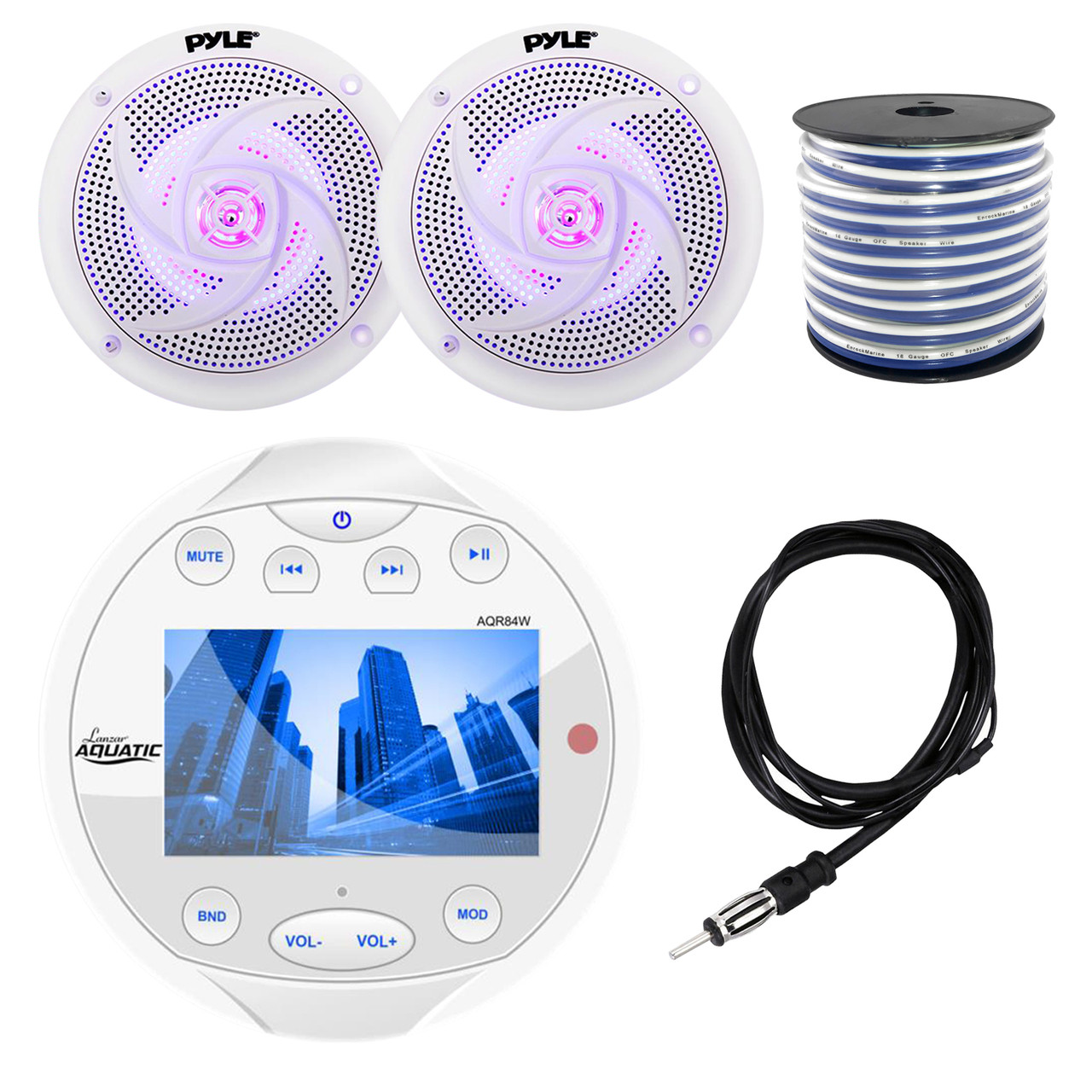 Lanzar Aqr84w Round Aquatic Waterproof Marine Stereo In Dash