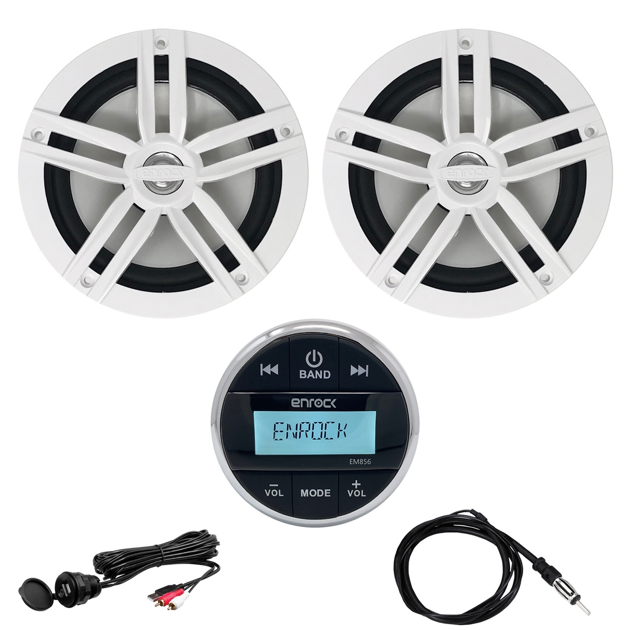 Enrock Gauge Style Media Center Marine Grade Bluetooth Receiver, 2 x