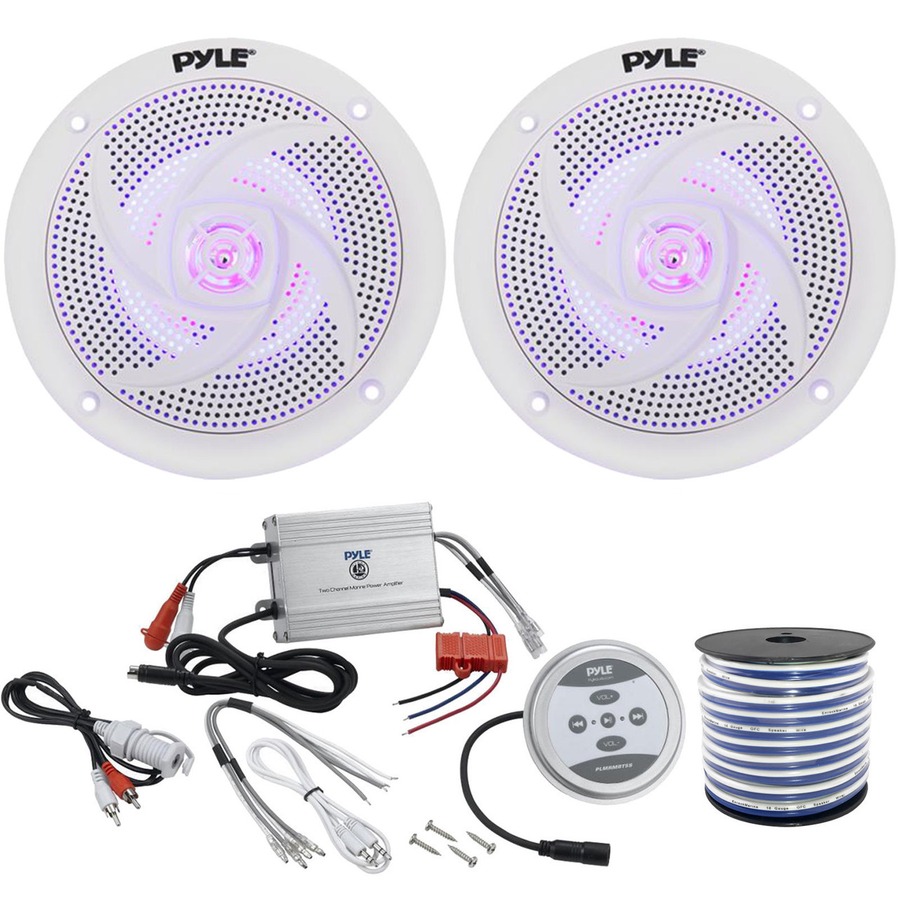 2 X Pyle Marine 4 2 Way 100w Audio White Stereo Led Speakers Pyle Waterproof 600 Watt Bluetooth 2 Channel Boat Yacht Amplifier System Enrock
