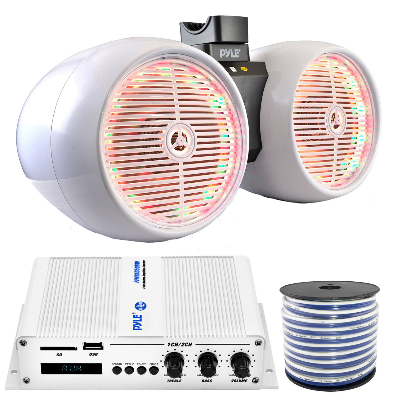 Pyle Wake Tower Speakers With Bass X Pyle Marine 400W Multicolor