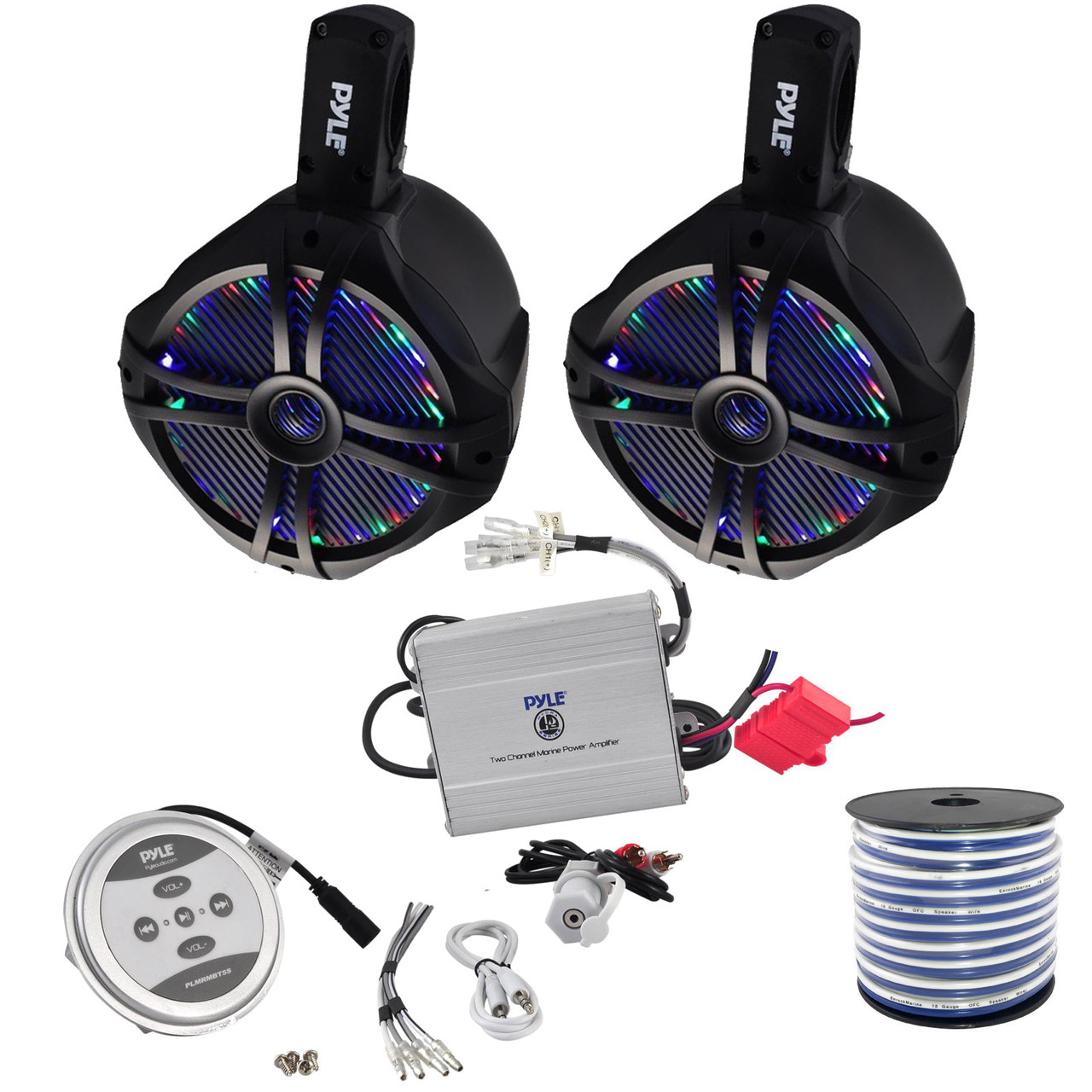 x Pyle 200W Black Dual Marine Tower Wakeboard Water