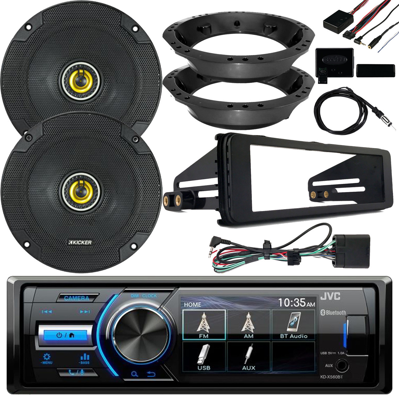 Marine Radio 6.5" Kenwood Speakers & Adapters 982013 Harley FLHT Dash