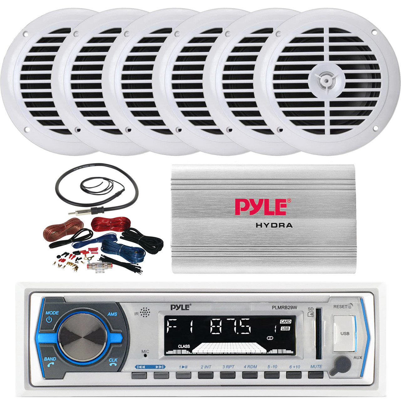 Pyle Marine Single-DIN In-Dash CD AM/FM Receiver with Two 6.5-in