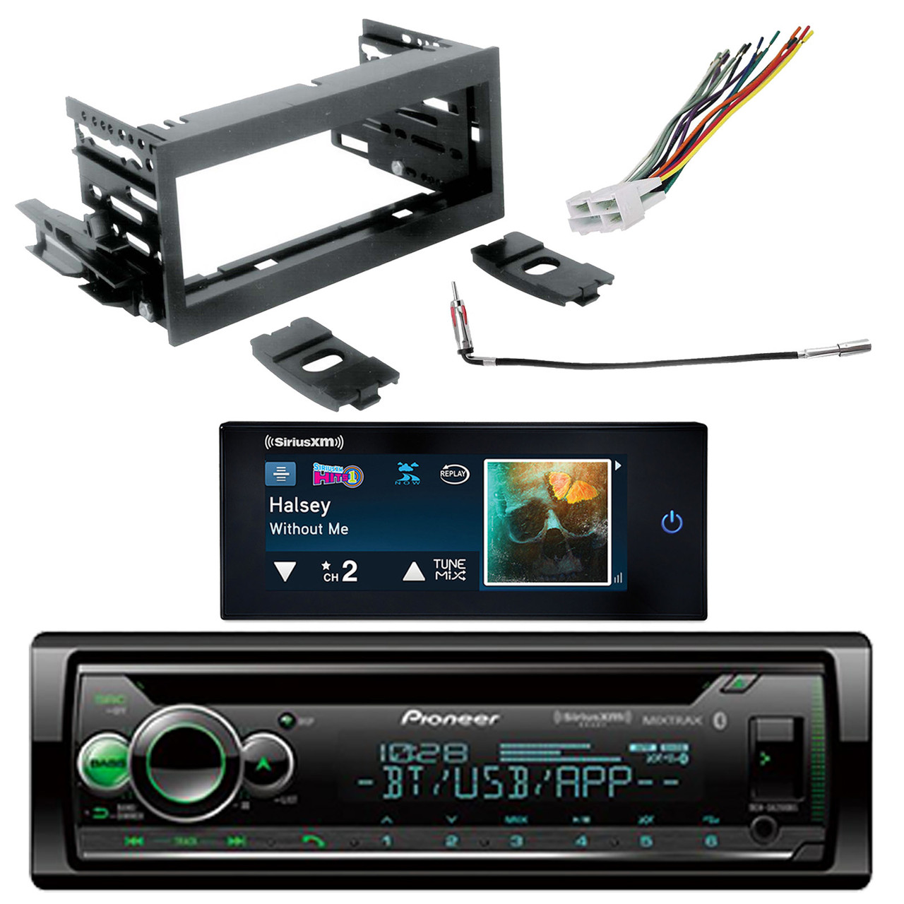 Pioneer Single-DIN Bluetooth CD SiriusXM-Ready Stereo, Scosche Dash Kit,  Radio Wiring Harness, Enrock Antenna Adapter, Sirius-XM Tuner (Fits 95-02  GM Full Size) - Road Entertainment