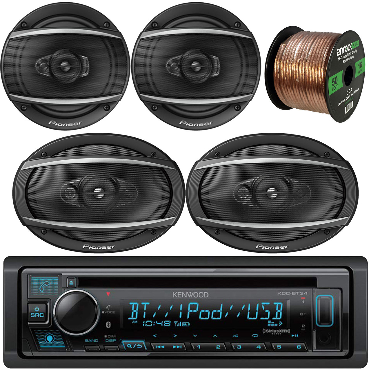 Pioneer Bluetooth Car Stereo Receiver with Pair of 6.5-in & Pair of 6x9-in  Speakers