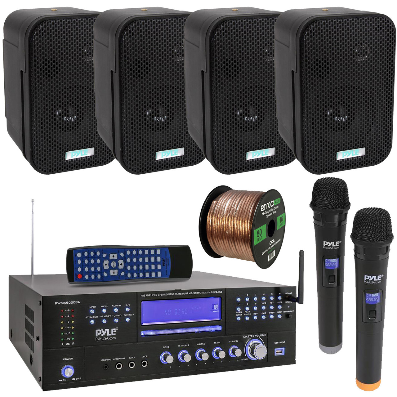 Pyle 4-Channel Wireless BT Home Theater Preamplifier, Multimedia Disc, MP3/ USB Reader, AM/FM Radio