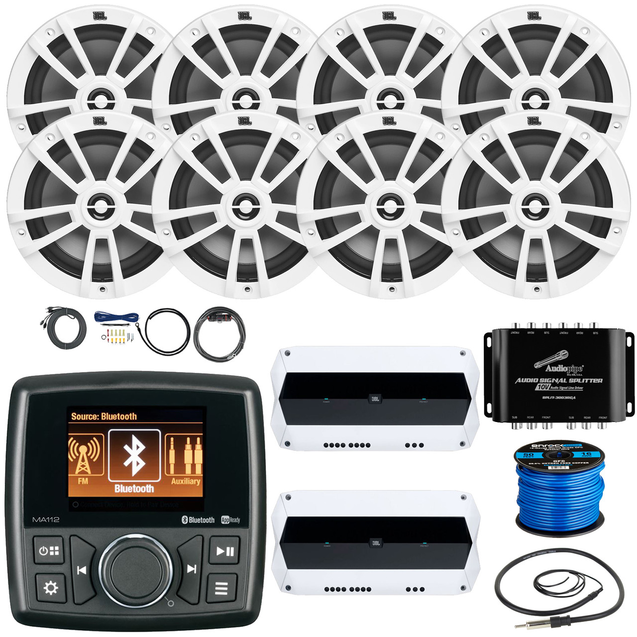 Marine Audio MA112 Marine AM/FM USB Bluetooth Stereo Receiver, 8x