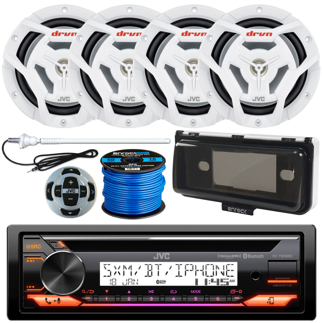 Single DIN Marine Bluetooth USB AUX AM/FM Radio CD Player Receiver