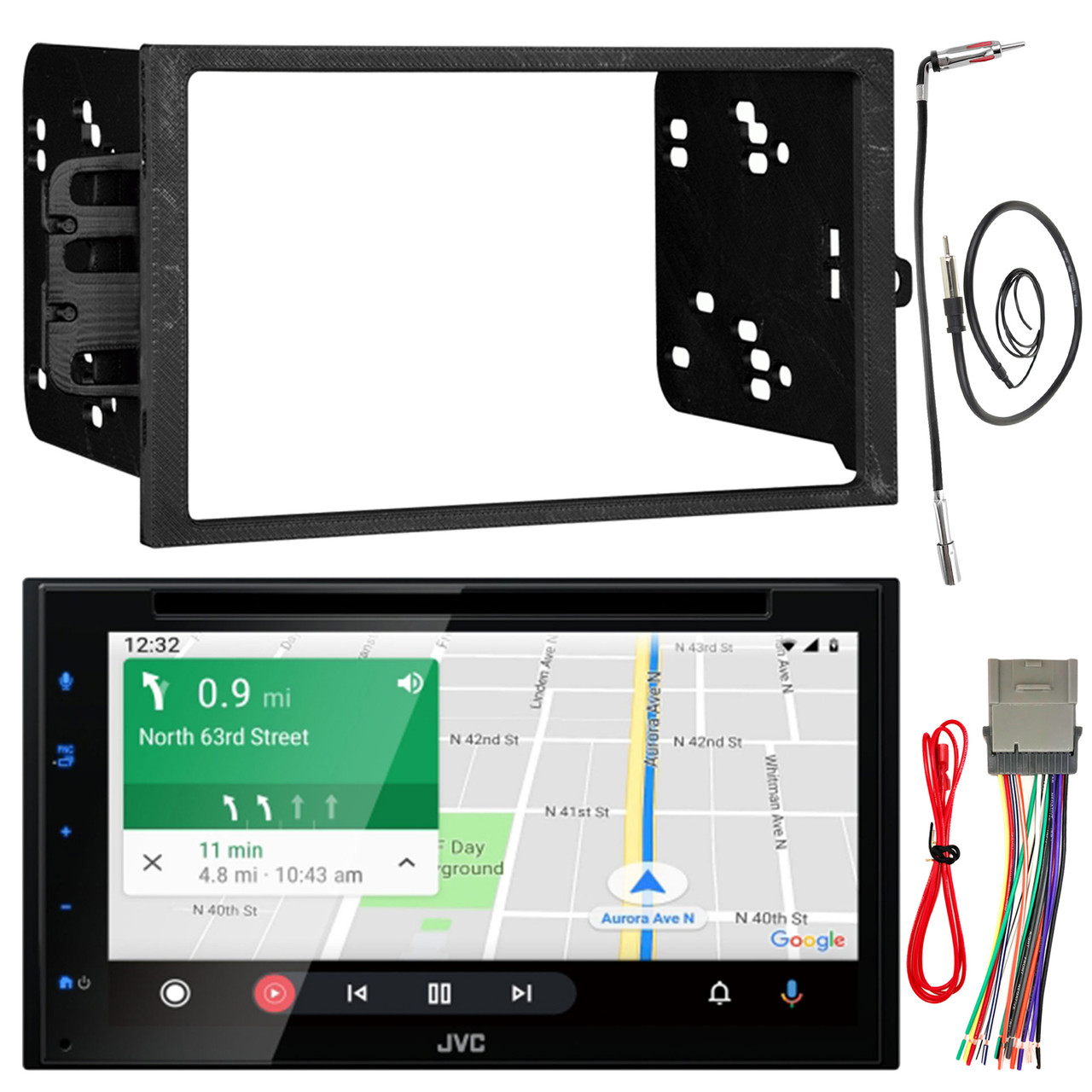 JVC KW-V66BT Double DIN Bluetooth USB DVD Receiver Bundle Combo Antenna  Adapter, Wiring Harness, Double DIN Install Kit, 22