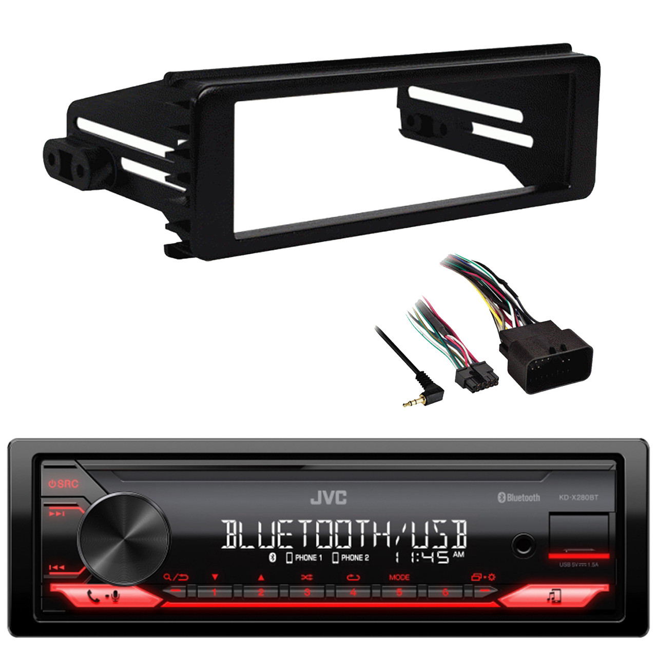 JVC KD-XD280BT Single DIN AM/FM Radio Stereo USB AUX Bluetooth