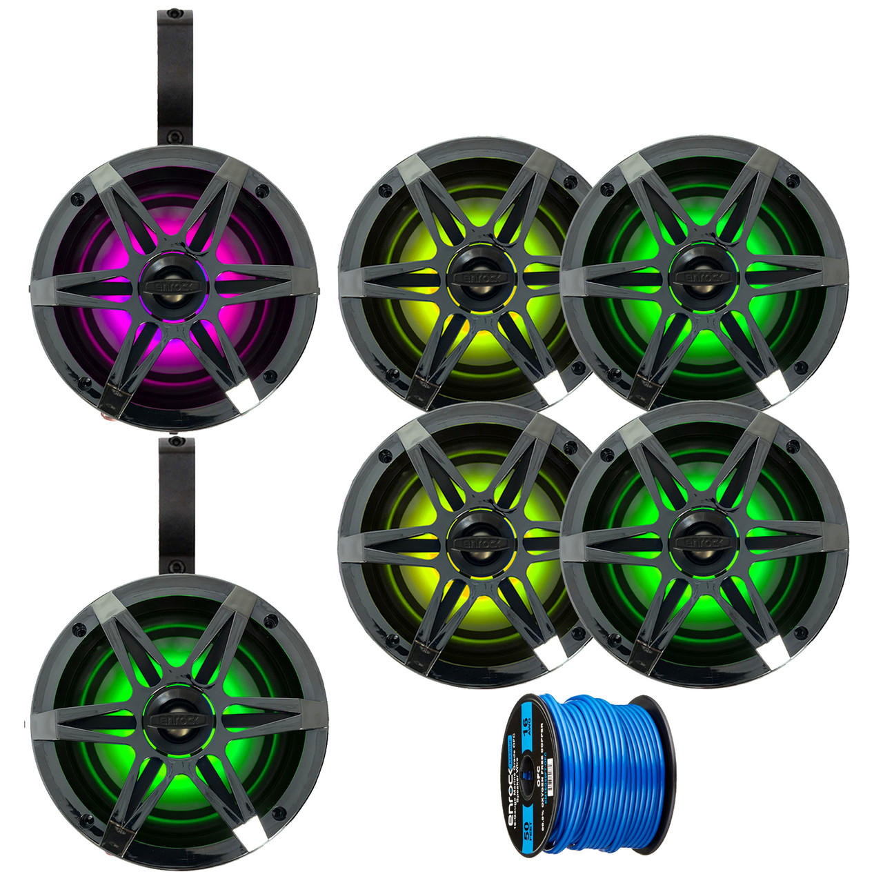 Enrock Chrome Marine Speakers Pairs (4 Total Speakers) Of Enrock