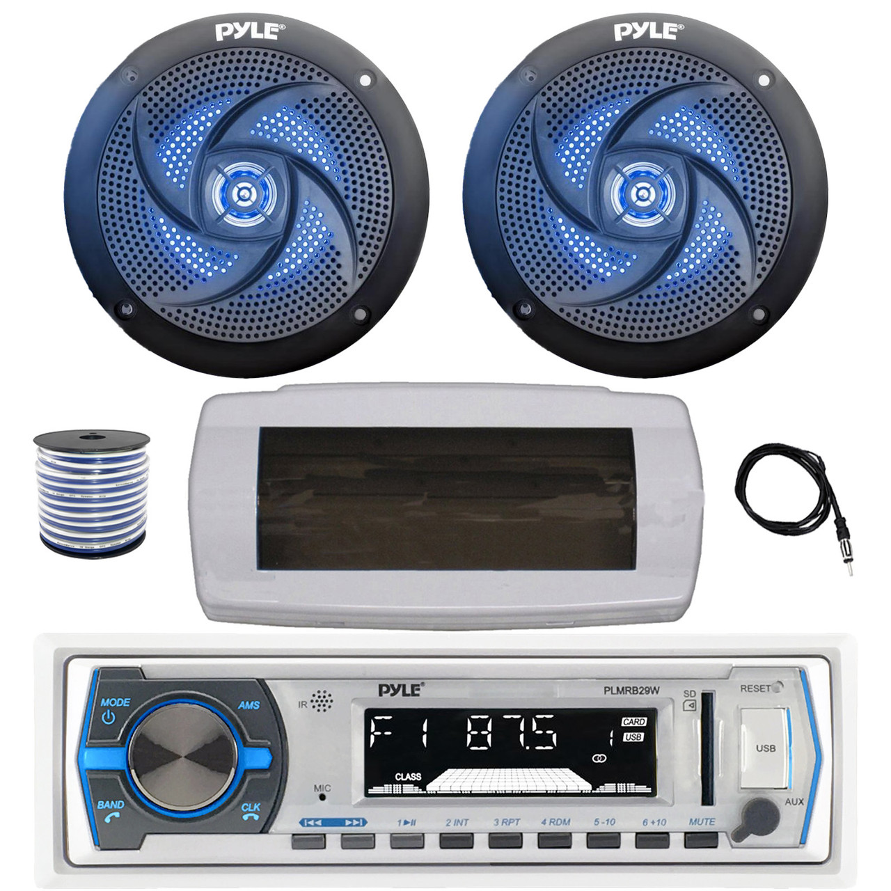 Pyle Marine Bluetooth Receiver Stereo System With Cover And 2x 4" 100W Flashing LED Speakers