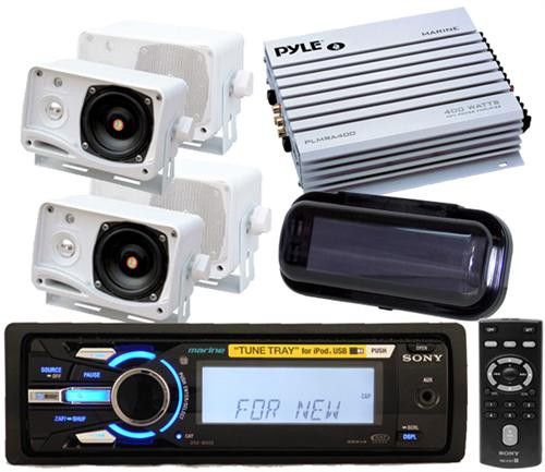 New Sony Waterproof Marine iPod USB Player 4 Speakers 4 Channel Amp Stereo Cover