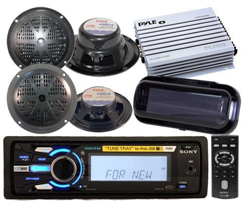 208W Sony Marine USB AUX iPod Receiver  4 Speakers 400Watt Amp Splashproof Cover