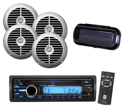 Sony Marine Boat Detachable Face CD MP3 AUX Stereo System + 4 Speakers + Cover