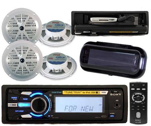 New Sony Marine iPod Tune Tray USB Radio 4 x 5.25" Speakers Splashproof Cover