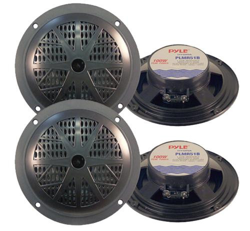 4 New Pyle 100 Watts 5.25'' Black Marine Boat Yacht Waterproof Speakers System