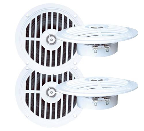 2 Pairs 5.25'' 100 Watt White Marine Boat Yacht Waterproof Speaker System Pkg