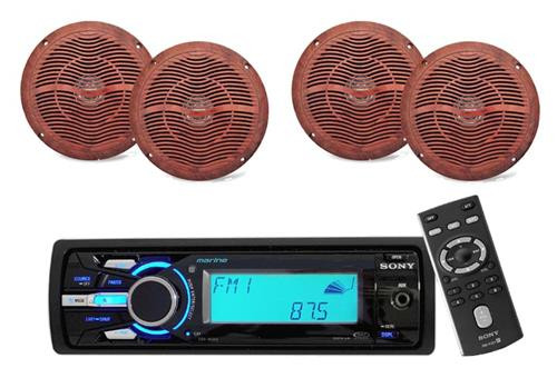 New Sony DSXMS60 Marine Yacht Waterproof MP3 Radio w/4 Wood Grain Look Speakers - MPS6128