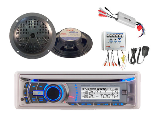 Dual Marine Boat CD iPhone Bluetooth Stereo 2 5.25" Boat Speakers + 4Ch 800W Amp