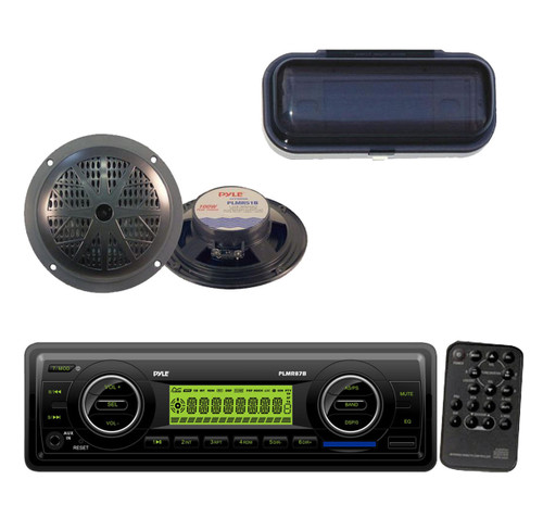 New Marine Weatherband AUX SD Radio Player 2x 5.25'' 2 Way Marine Speakers+Cover