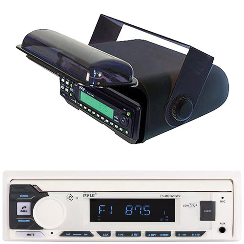 Pyle PLMRB29W2 Single DIN Marine Bluetooth USB/AUX MP3 Player AM/FM Radio Stereo Receiver, Black Stereo Housing w/Full Chassis Wired Casing