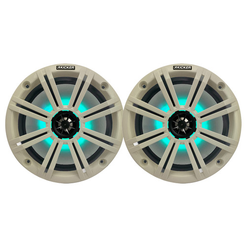 Pair (Qty 2) of Kicker 8" 300 Watt Max Power OEM Replacement Marine Multicolor LED Boat Audio Speakers with White Grilles