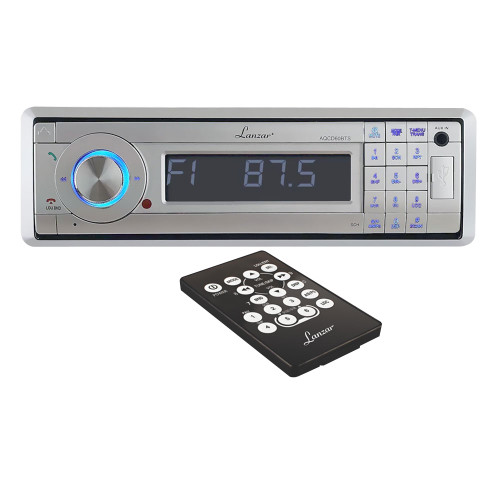 AQCD60BTS Lanzar AM/FM-MPX In-Dash Marine Detachable Face Radio CD/SD/MMC/USB Player & Bluetooth Wireless Technology (Silver)