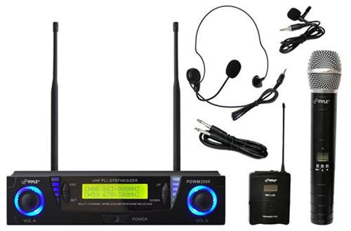 Professional UHF Dual Channel Wireless Microphone System with Adjustable Frequency 1 Hand Held Microphone & 1 Headset/Lavalier Mic's