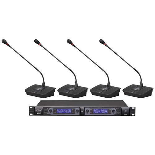 Pyle Pro PDWM4700 UHF 4-Channel Professional Wireless  Desktop Conference Microphone System with Selectable Frequency