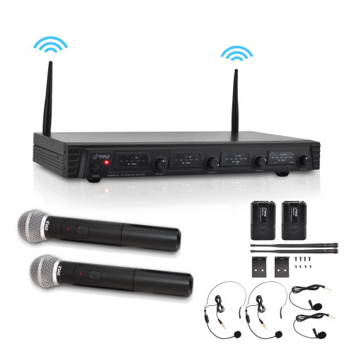 Premier Rack Mount Series VHF Wireless Microphone System, 4-Channel with (2) Wireless Handheld Microphones, (2) Body-Pack Transmitters, (2) Headset & (2) Lavalier Mics