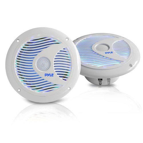 New Pyle PLMR6LEW 6.5'' Waterproof Audio Marine Grade Dual Speakers with Built-in Programmable Multi-Color LED Lights, 150 Watt, White (Pair)