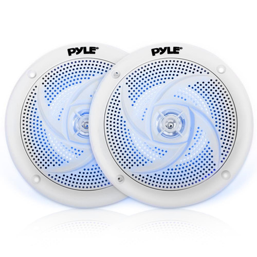 Pyle PLMRS63WL.5 6.5" 240 Watt Max Power Low-Profile 2-Way Waterproof Blue LED Boat White Audio Speakers (Pair)