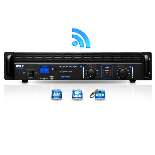 New Pyle PTA1004UBT Bluetooth Bridgeable Power Amplifier, MP3/USB/SD, Aux Input, 1000 Watt Amp, Rack Mountable